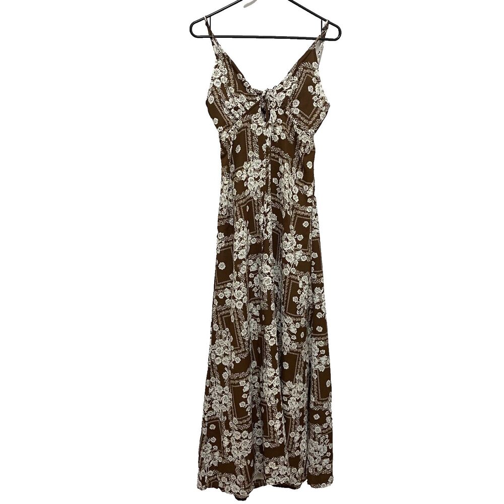 Paper Heart Anthropologie Brown Floral Open Back Maxi Dress L - Picture 2 of 10